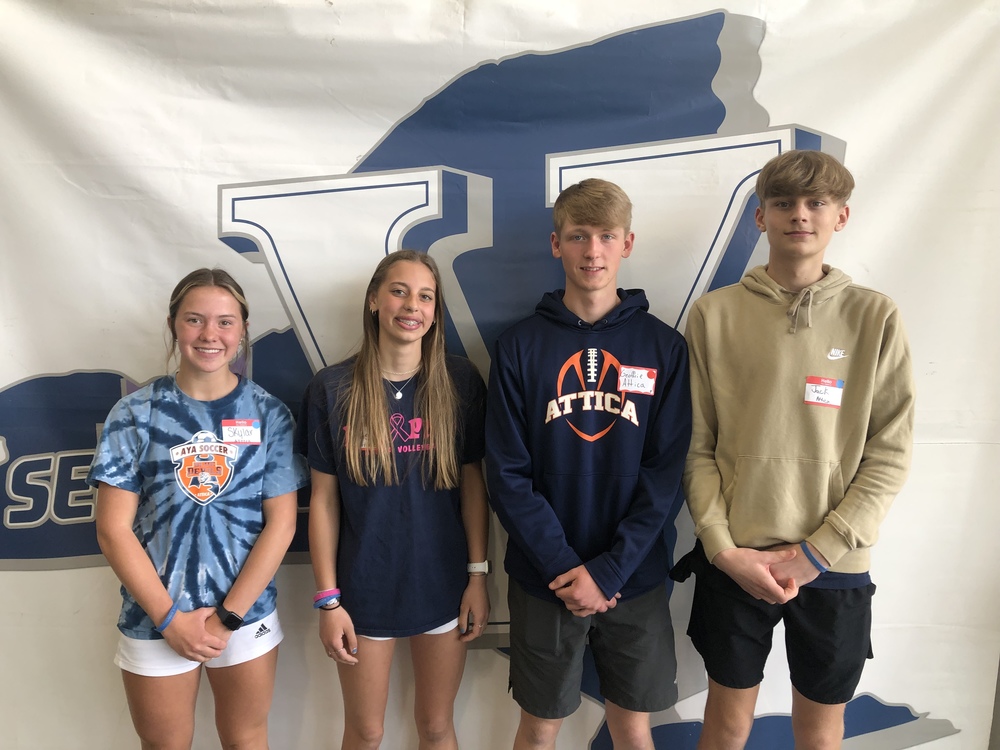Student athletes Skyler Savage, Ellie Cusmano, Geoff Eisensmith and Jack Janes attended an athletic leadership conference yesterday at Pinnacle Sports Athletic Facility in Victor. 