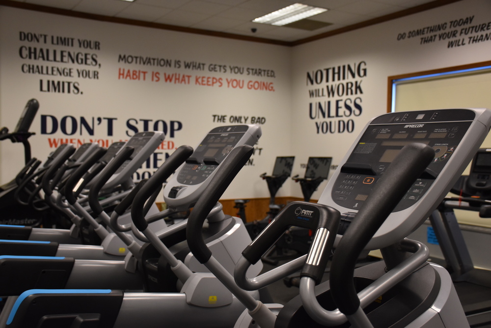 The district has purchased new treadmills, ellipticals, AMT (adaptive motion trainer) machines and even a stair-stepper for its fitness center since it was last open to the public in March 2020. The cardio area, pictured above, was also given a fresh coat of paint and has been jazzed up with new motivational signage on the walls. 