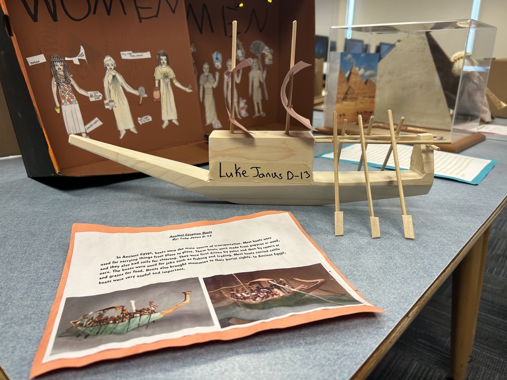 A selection of some of the projects Mrs. Allison Cali’s sixth grade social studies students created for their Museum of Ancient Egypt. 