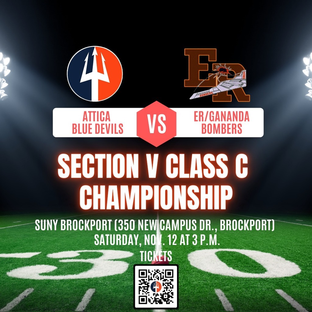 An informational poster teasing the upcoming Section V Class C Championship football game between Attica and Each Rochester/Gananda.