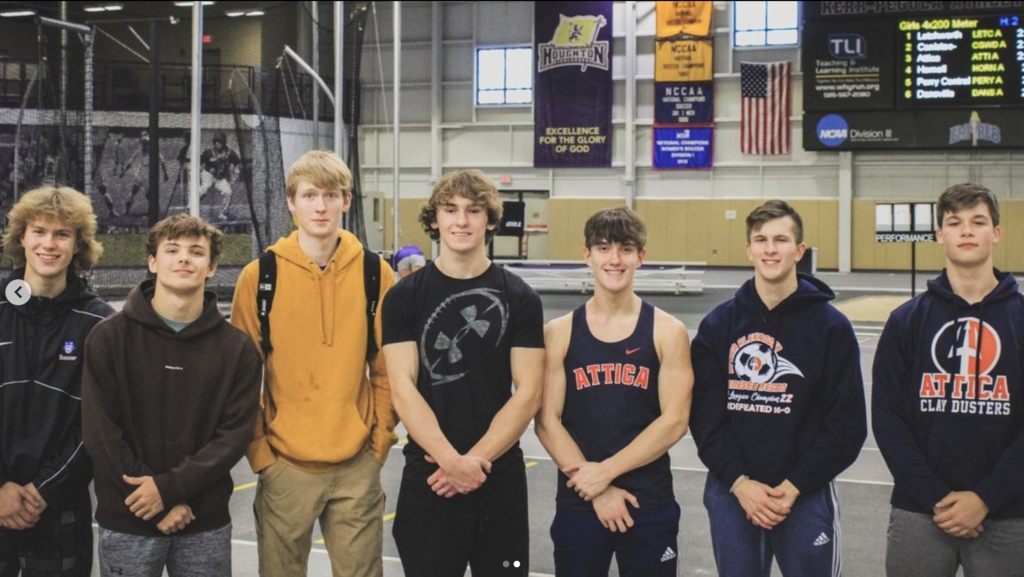 Attica’s boys indoor track and field team pose for a photo after taking second place at the Rochester Winter Track League Championships Saturday at Houghton College.