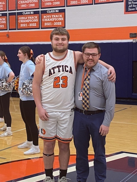 Attica teachers and members of the district’s varsity boys basketball team are pictured Monday during Teacher Appreciation Night. 