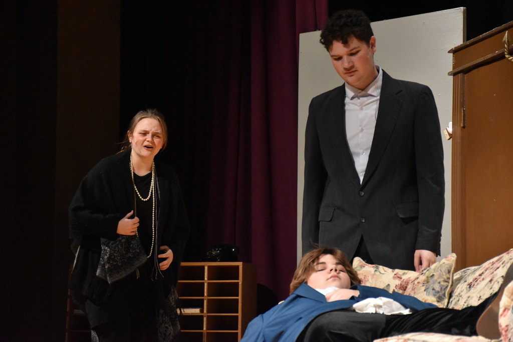 Cast members of Attica High School Drama Club’s production of “The Play That Goes Wrong” are pictured during a March 2 dress rehearsal. 