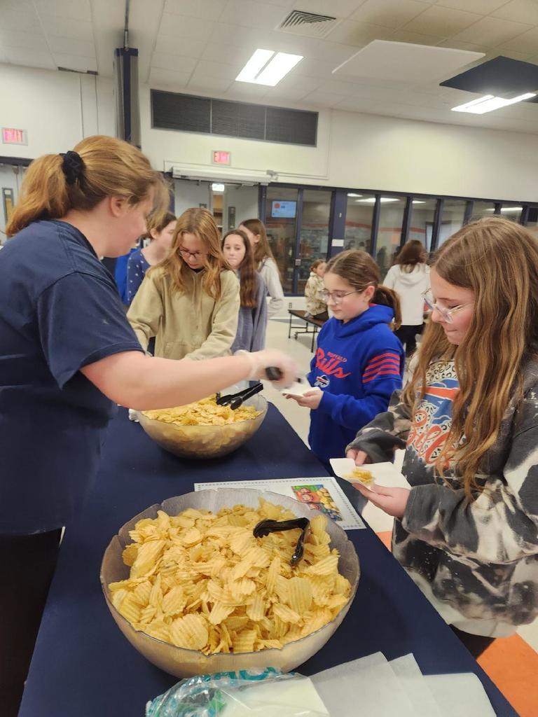 Students try New York Chips during recent taste testing events in our school cafeterias.