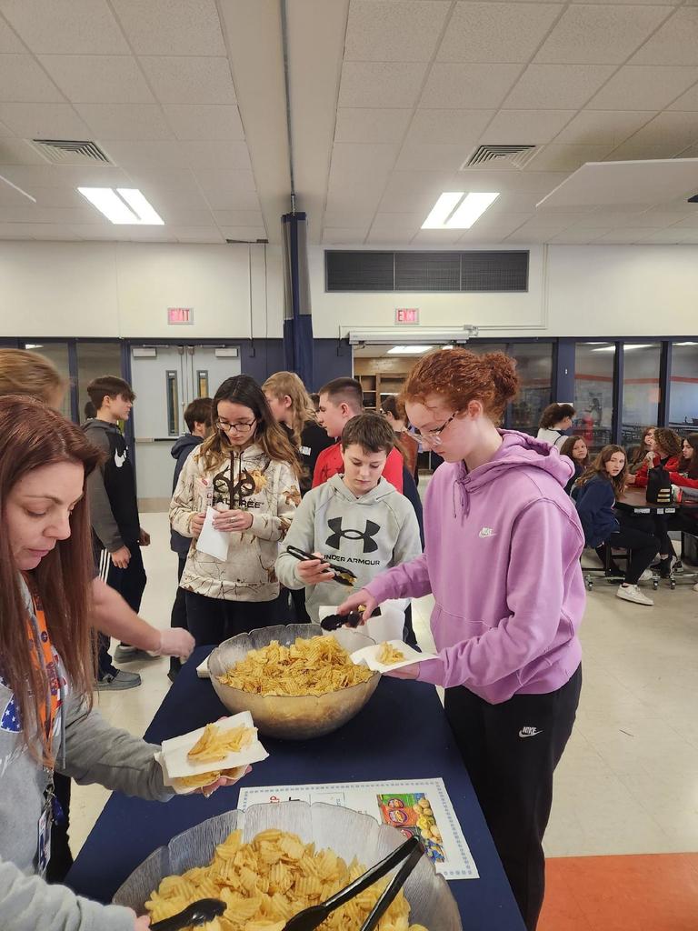 Students try New York Chips during recent taste testing events in our school cafeterias. 