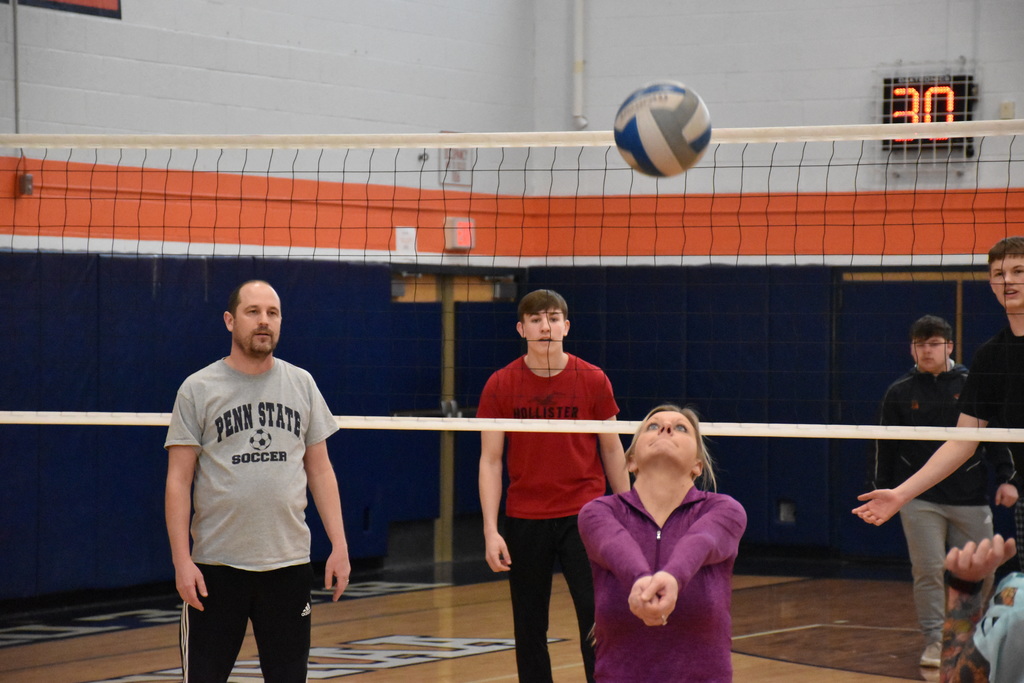 Attica students and teachers are pictured playing volleyball Tuesday. 