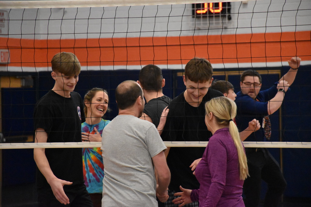 Attica students and teachers are pictured playing volleyball Tuesday.