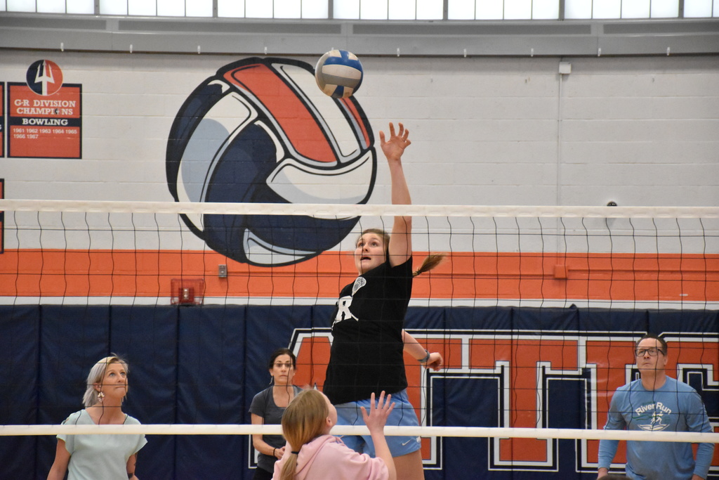 Attica students and teachers are pictured playing volleyball Tuesday. 