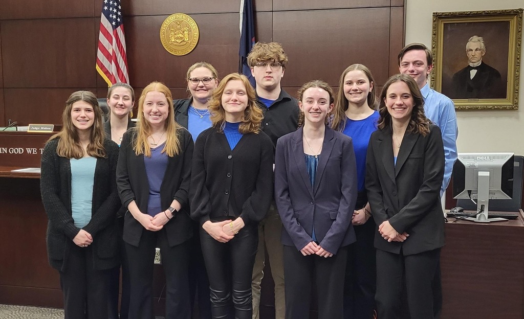 Members of Attica’s Mock Trial team are pictured at the Wyoming County Courthouse in Warsaw Monday following a competition.
