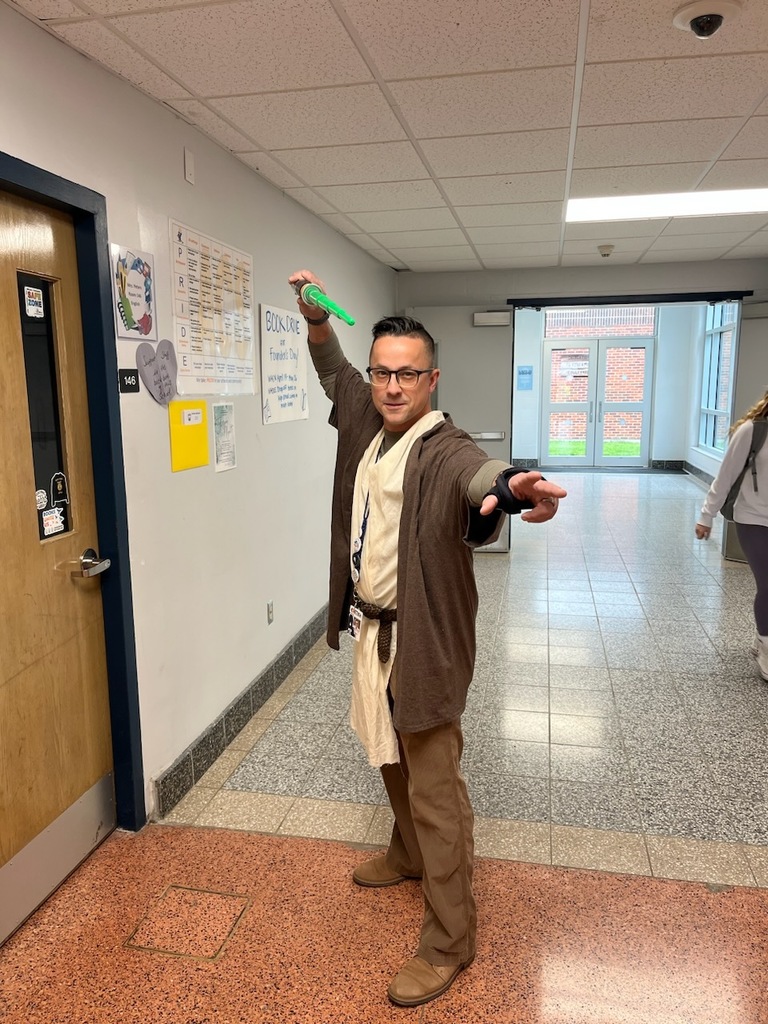 High school teacher Matt Struzik poses for a photo in full Jedi garb on May the 4th. 
