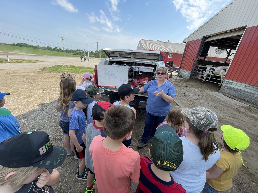 Second grade students are pictured during a field trip to Lamb Farms in Oakfield last week.