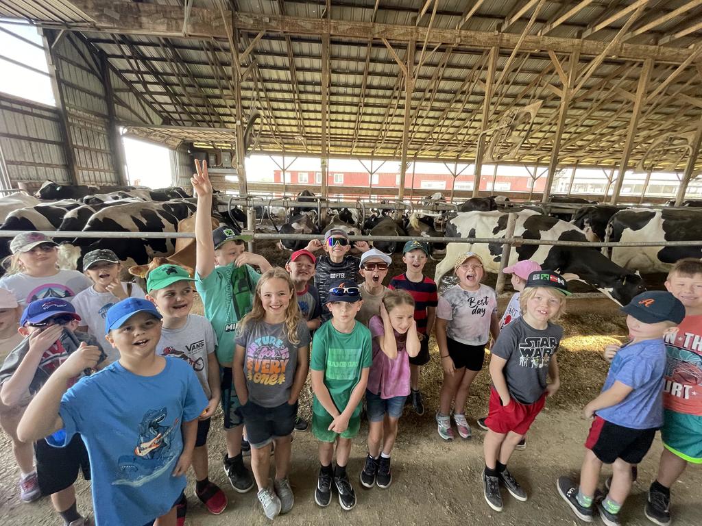 Second grade students are pictured during a field trip to Lamb Farms in Oakfield last week. 